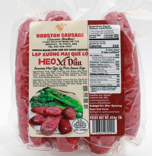Lạp Xưởng Mai Quế Lộ Heo & Xì Dầu 16oz | Houston Pork & Soy Sauce Sausage