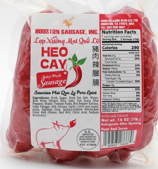 Lạp Xưởng Mai Quế Lộ Heo Cay Houston 16 oz | Houston Spicy Pork Sausage