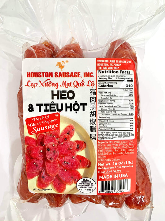 Lạp Xưởng Mai Quế Lộ Tiêu Hột Houston Sausage 16 oz | Houston Pork & Black Pepper Sausage