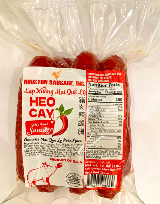 Lạp Xưởng Mai Quế Lộ Heo Cay Houston 16 oz | Houston Spicy Pork Sausage